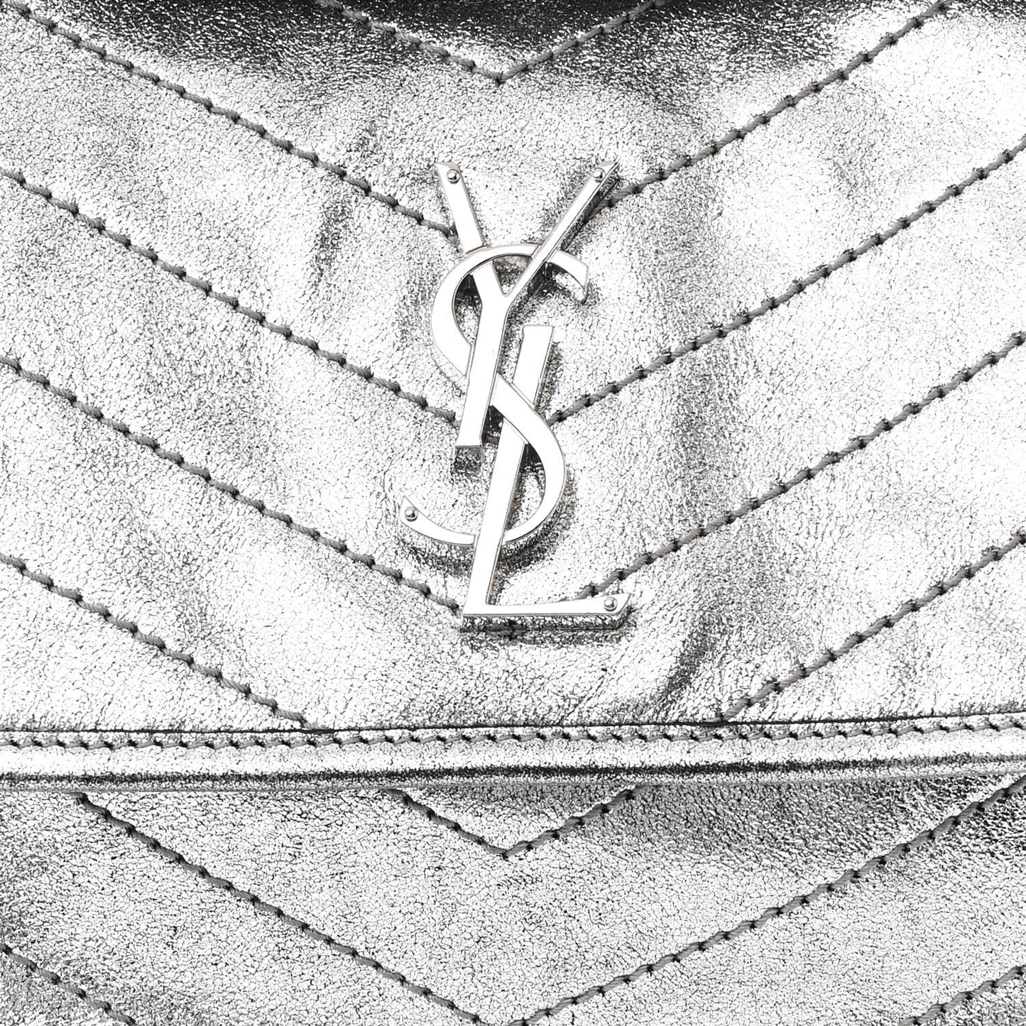 Metallic Lambskin Matelasse Monogram Medium Niki Chain Satchel Argento