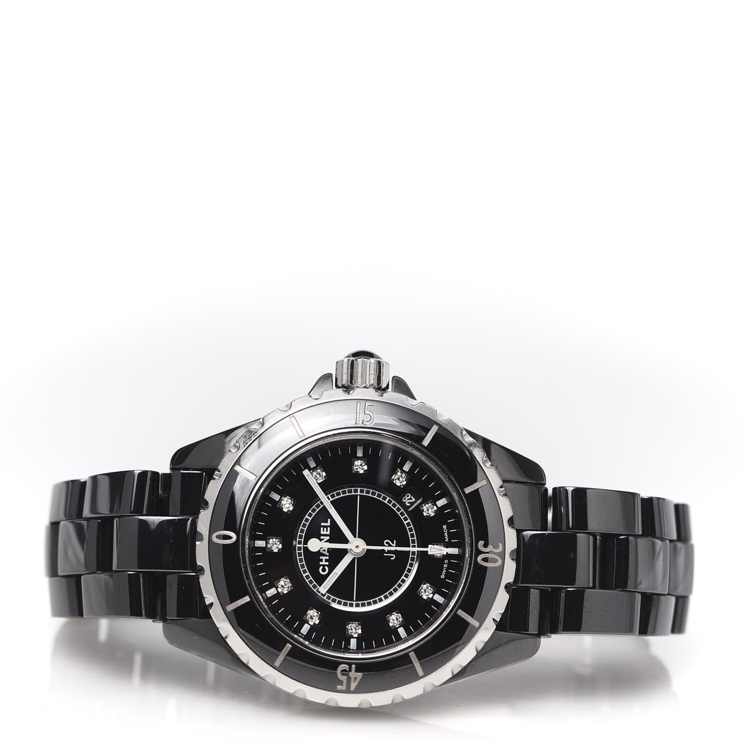 Stainless Steel Ceramic Diamond 33mm J12 Quartz Watch Black