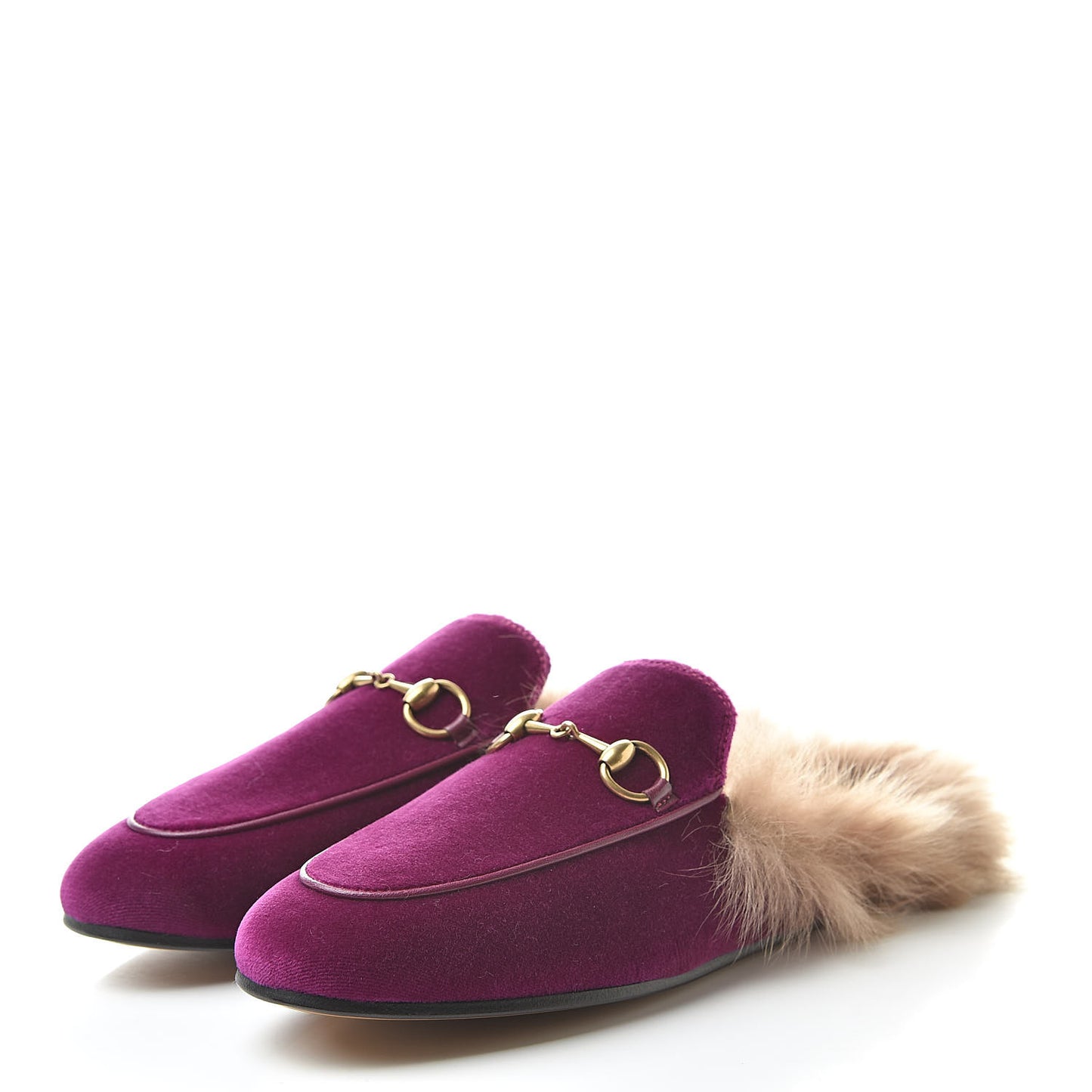 Velvet Fur Womens Princetown Slippers 35.5 Fucsia Violet Cyclamen Natural