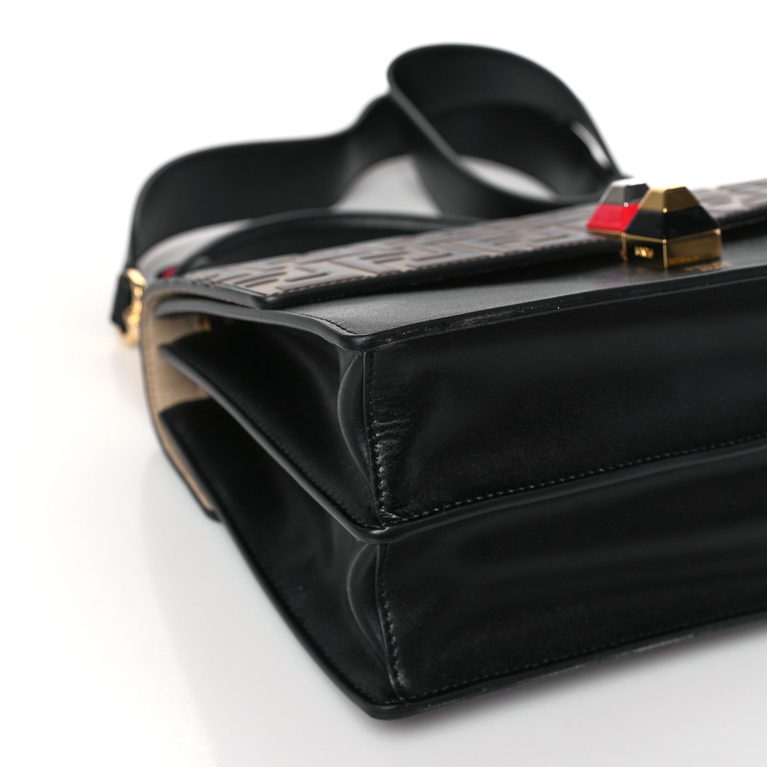 Fendi Vitello Liberty Bi-Color FF 1974 Embossed Kan I Shoulder Bag Black Maya 8 of 9