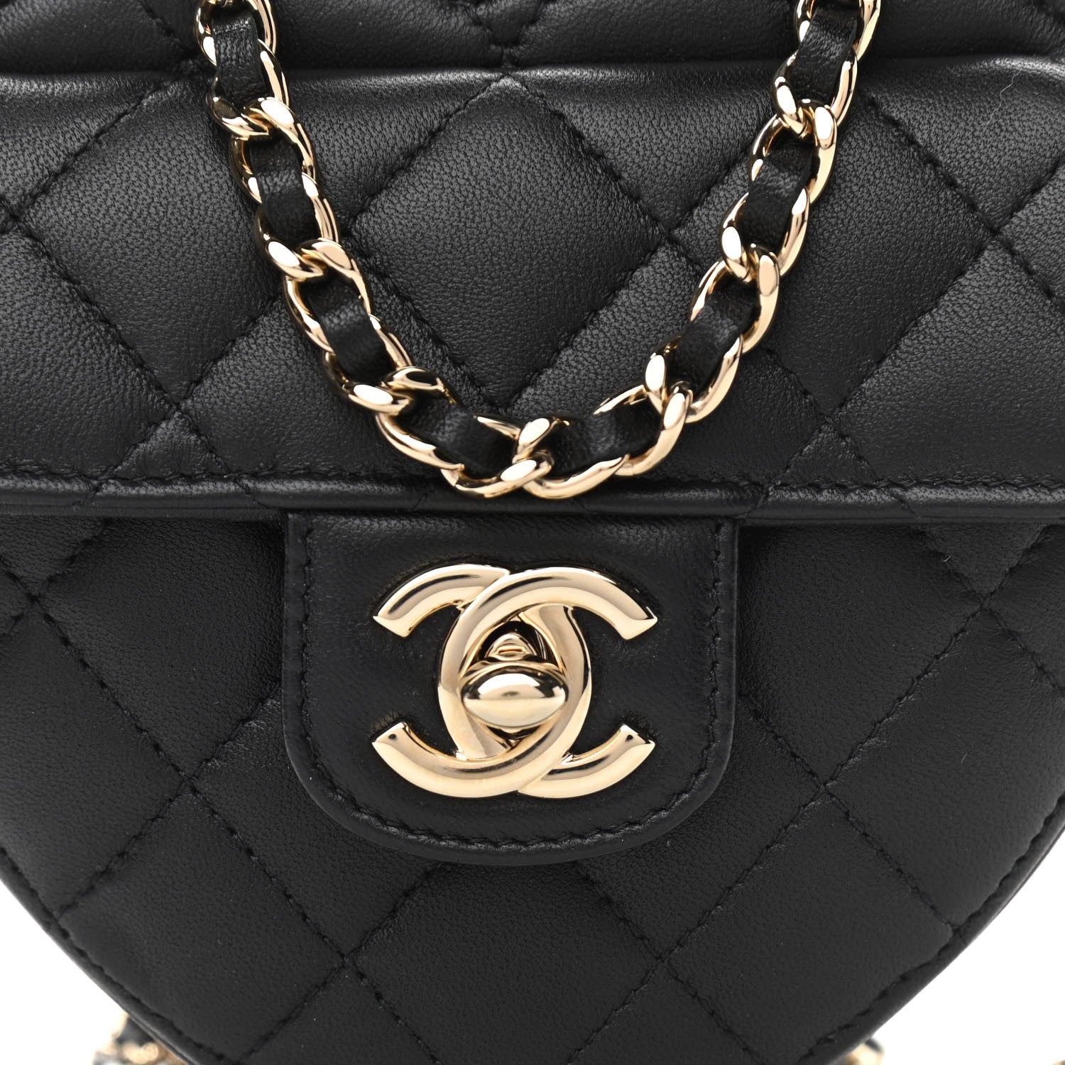 Chanel Lambskin Quilted CC In Love Heart Clutch With Chain Black 8 of 10