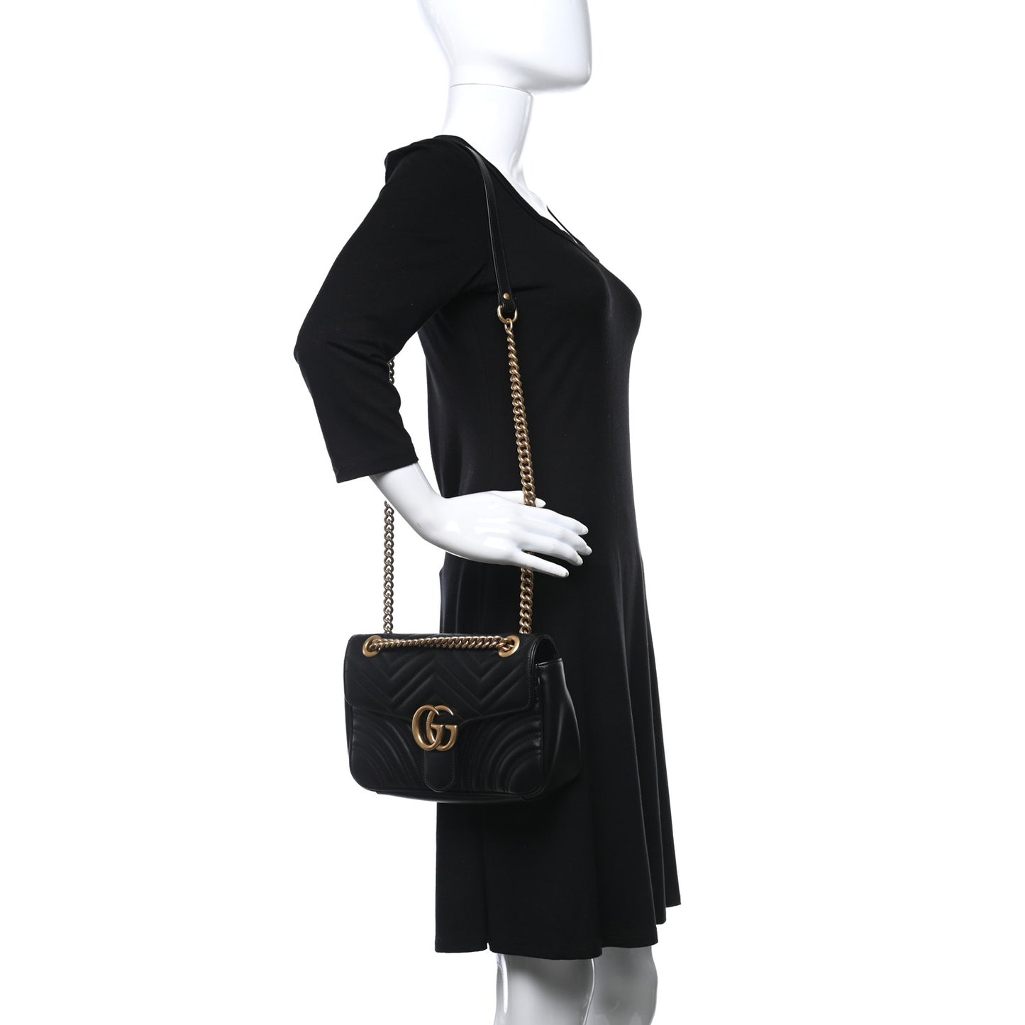 Calfskin Matelasse Small GG Marmont Shoulder Bag Black