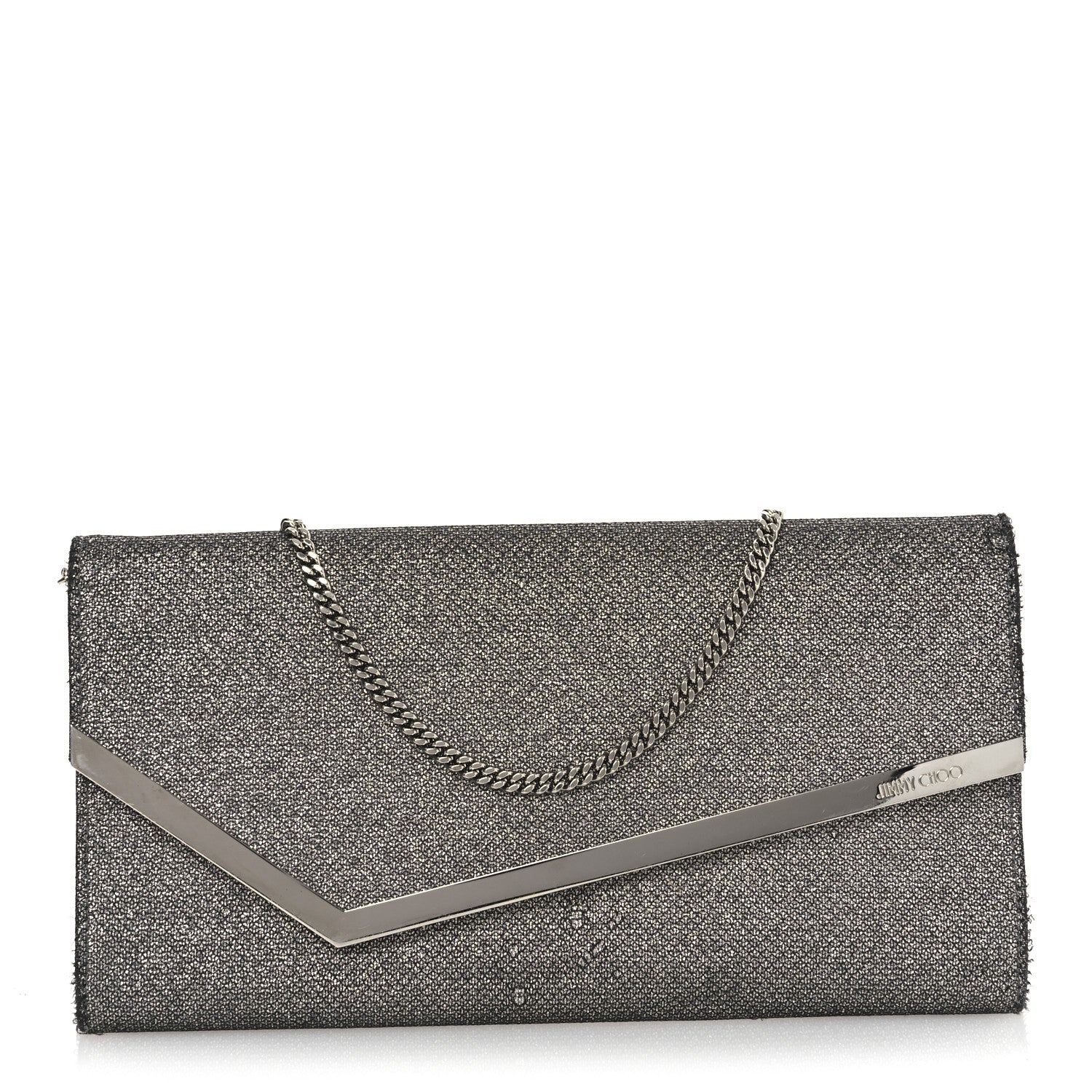 Jimmy Choo Glitter Fabric Erica Chain Clutch Anthracite 1740559