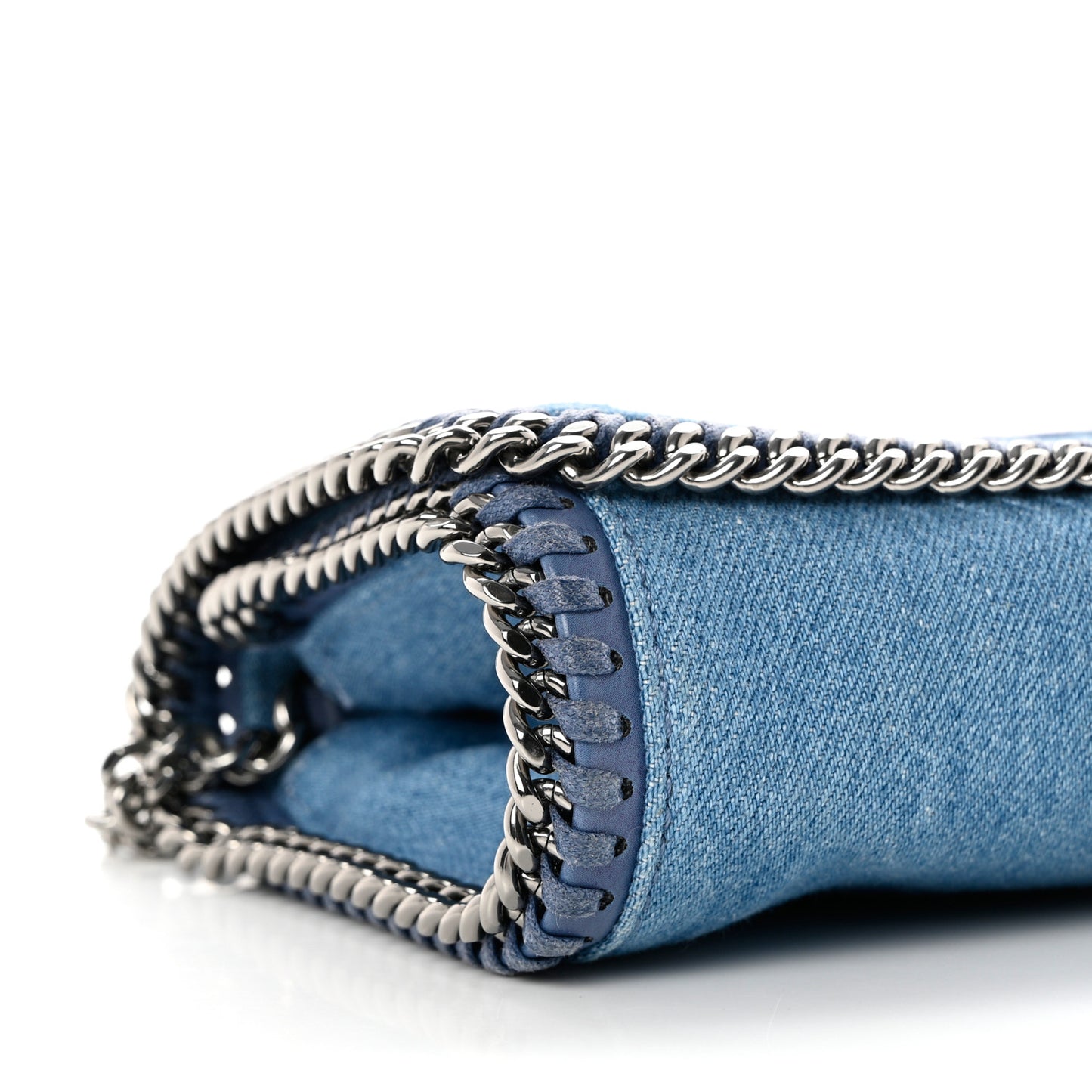 Eco Denim Embroidered Zigarette Falabella Crossbody Blue