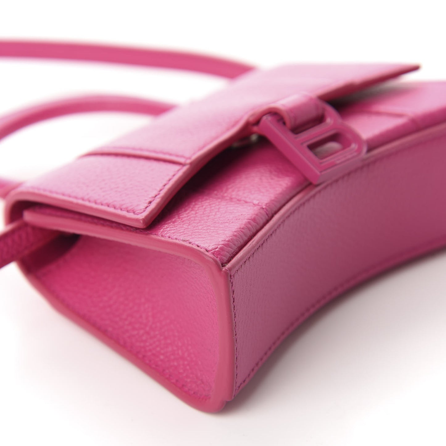 Grained Calfskin Tonal B Hourglass Top Handle Bag Mini Fuchsia