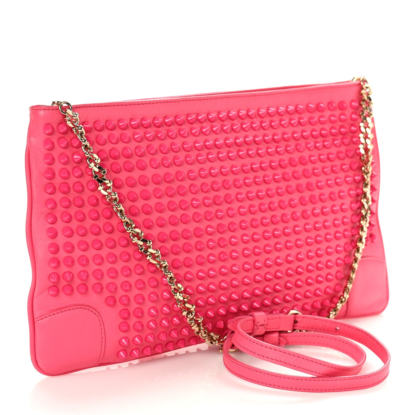 Calfskin Spikes Loubiposh Chain Clutch Fuchsia