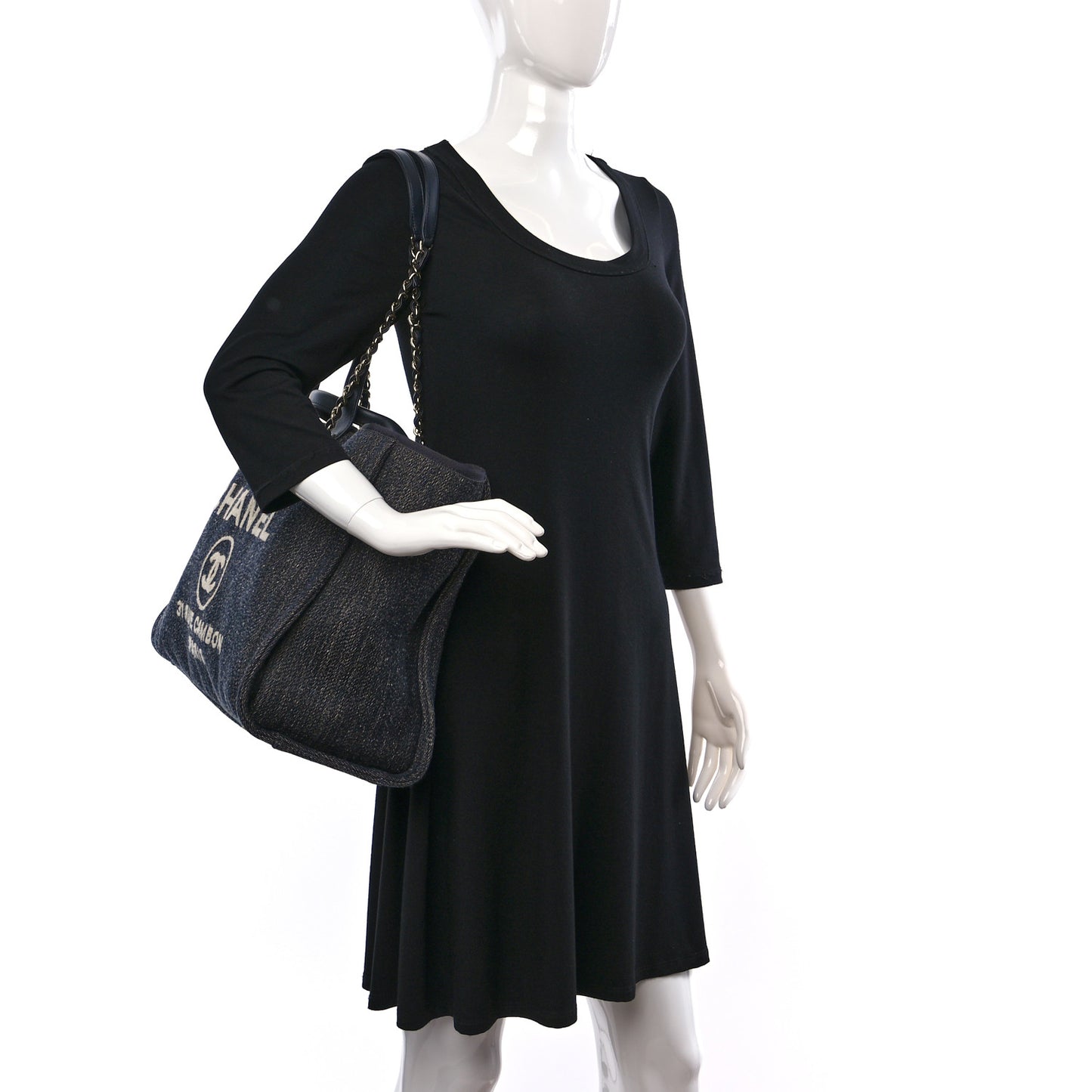 Denim Medium Deauville Tote Dark Blue White