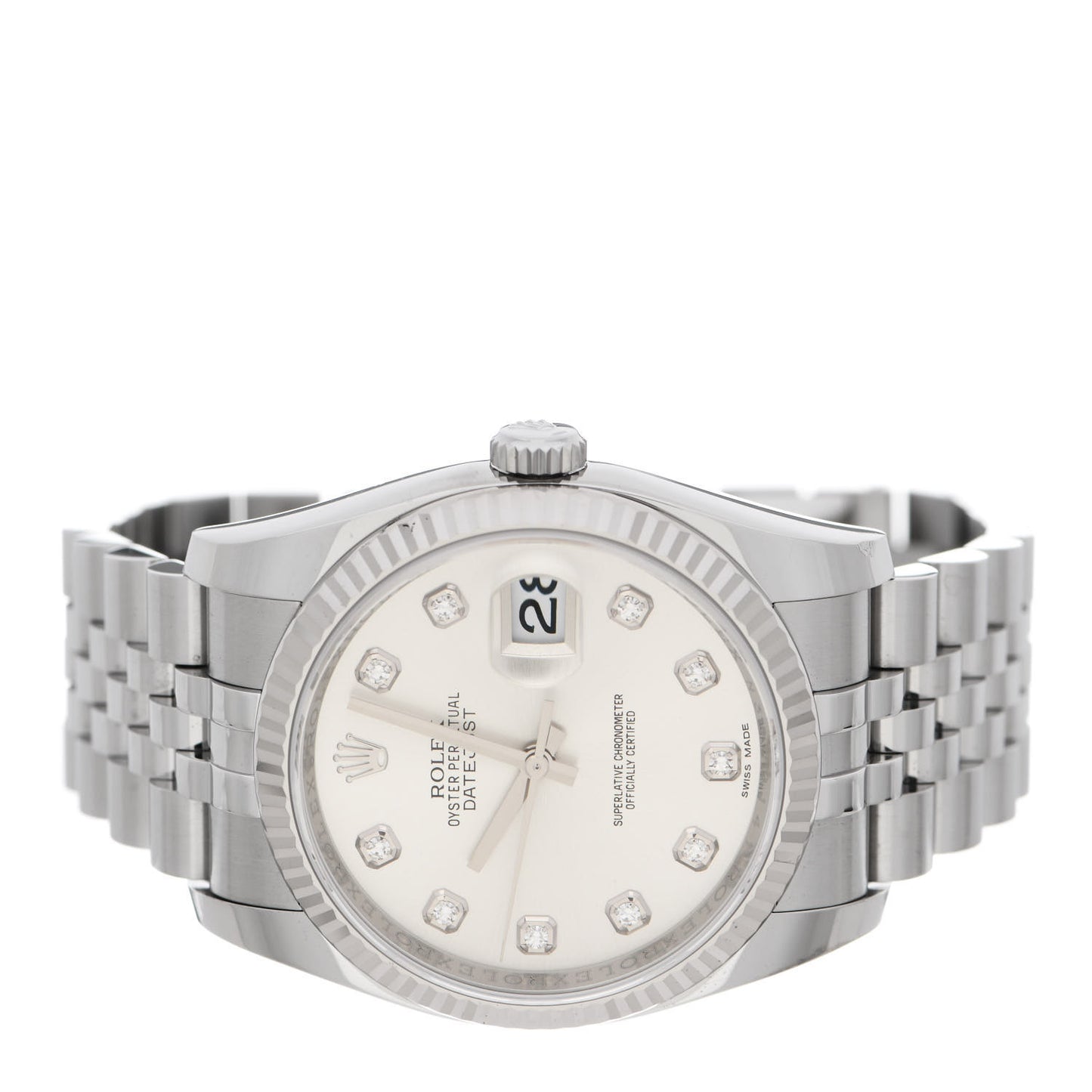 Stainless Steel 18K White Gold Diamond 36mm Oyster Perpetual Datejust Watch Silver 116234