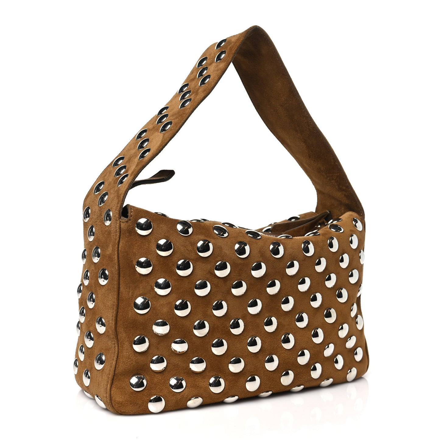Suede Calfskin Studded Elena Nougat
