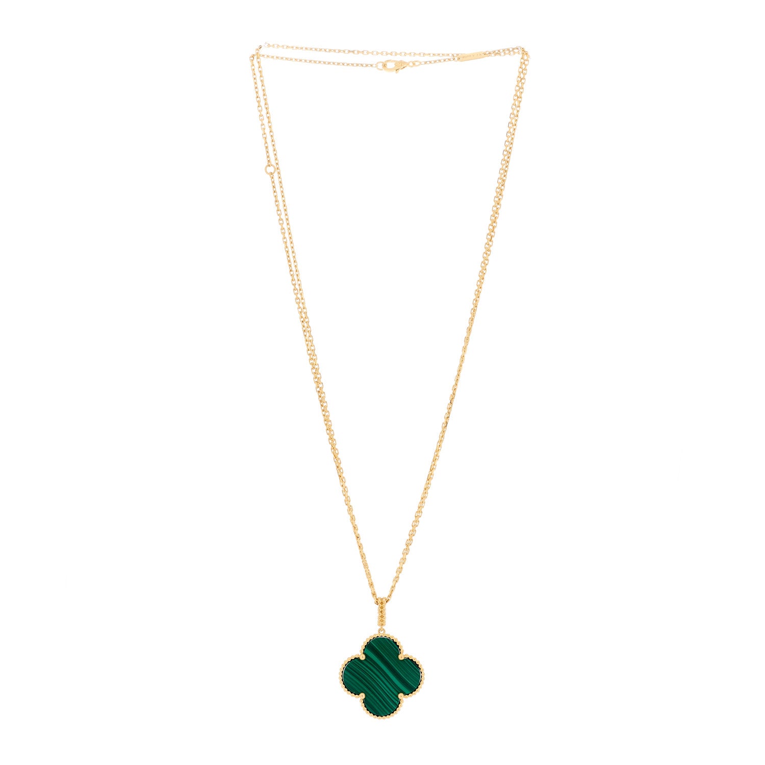 Van Cleef & Arpels 18K Yellow Gold Malachite Magic Alhambra Pendant Necklace 2 of 4