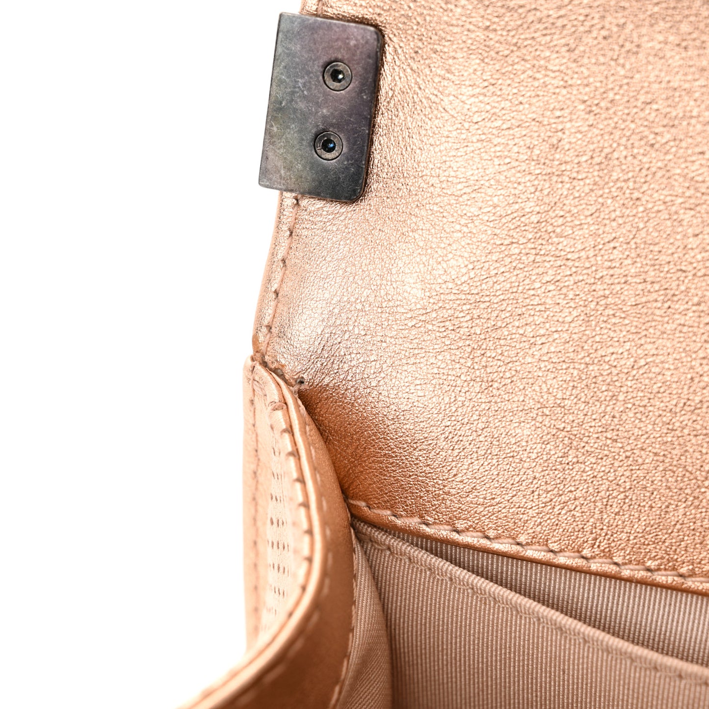 Metallic Calfskin Perforated Small Boy Flap Gold