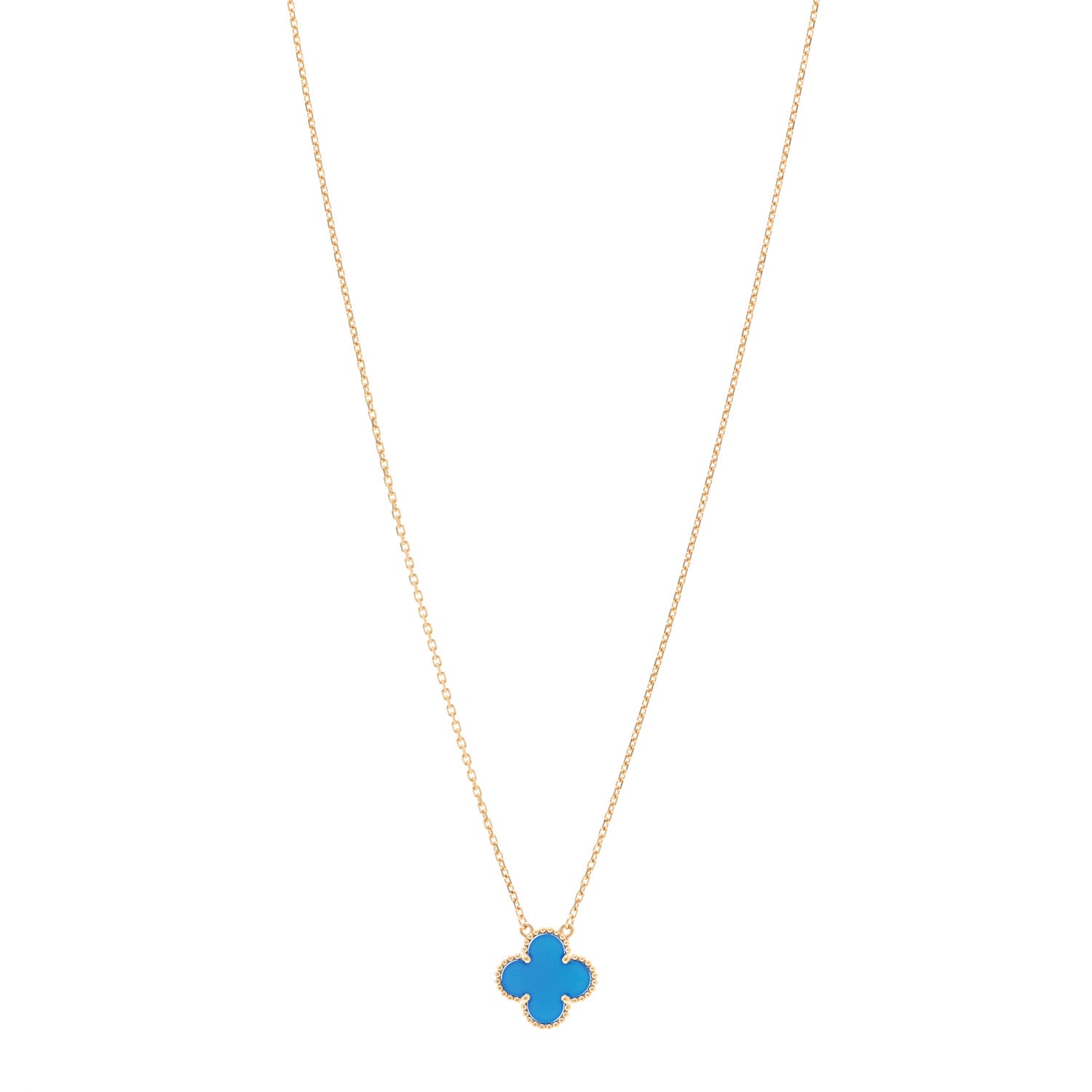 Van Cleef & Arpels 18K Yellow Gold Blue Agate Vintage Alhambra Pendant Necklace 1 of 4