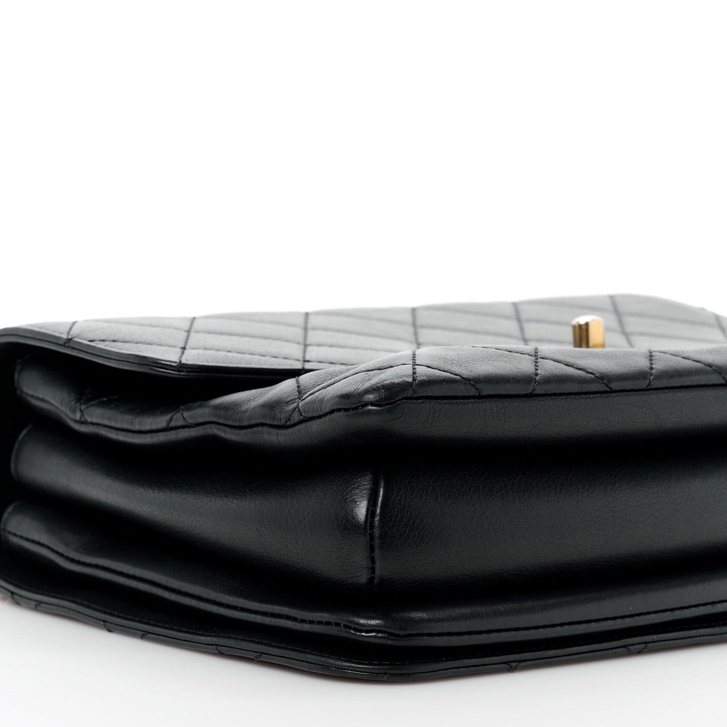 Calfskin Quilted Metal Top Handle Envelope Flap Black