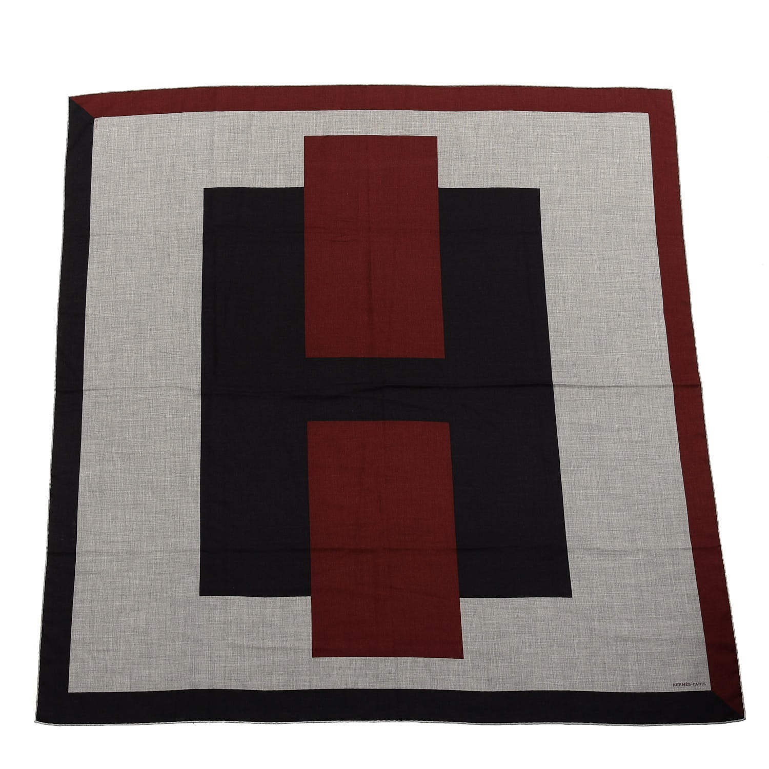Hermes Cashmere Silk Encadre H Passant Giant Scarf 140 Bordeaux Black Gris Chine 1 of 4