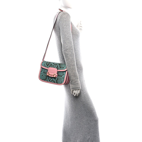Snakeskin Calfskin Horsebit 1955 Shoulder Bag Blue Pink