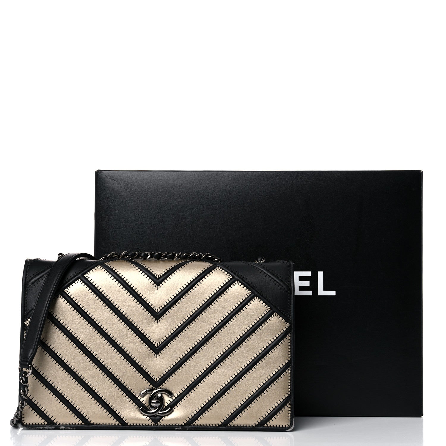 Chanel Grosgrain Chevron Quilted Couture Flap Black Gold 18 of 18