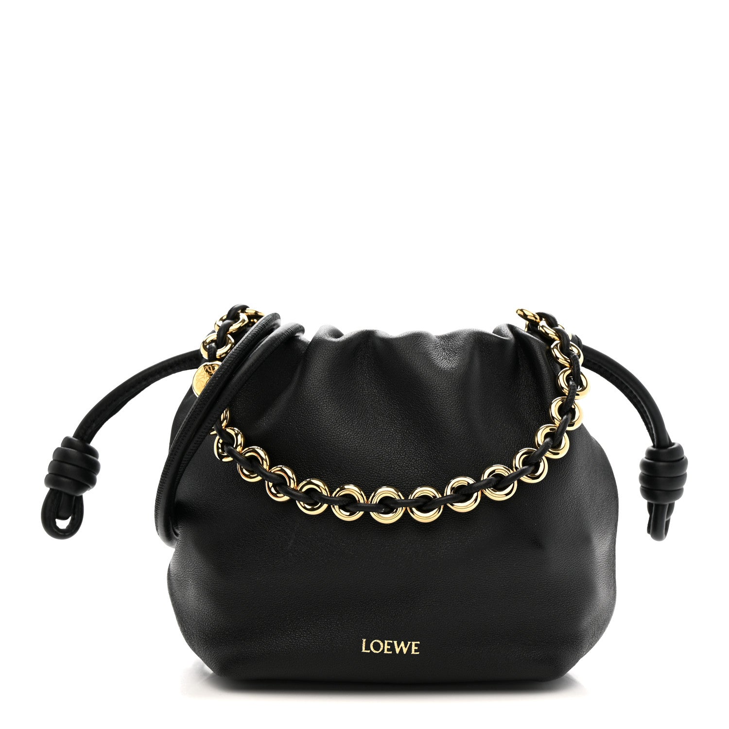 Loewe Mellow Nappa Donut Chain Mini Flamenco Knot Clutch Black