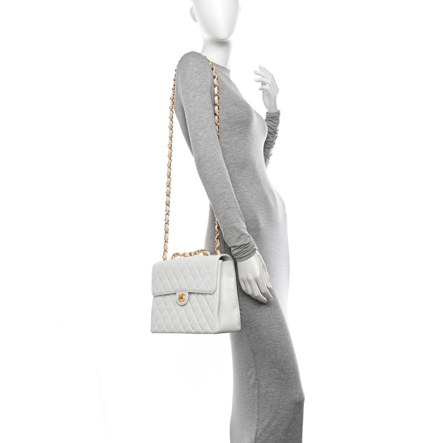 Caviar Quilted Jumbo Single Flap White