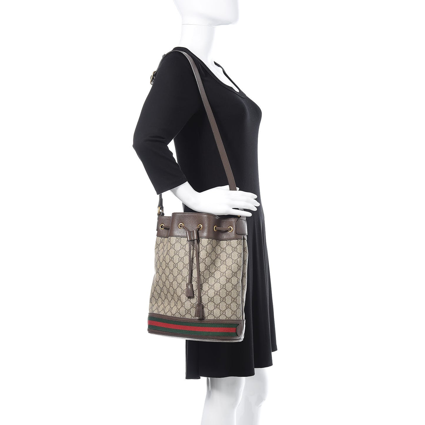 GG Supreme Monogram Web Ophidia Bucket Bag Brown