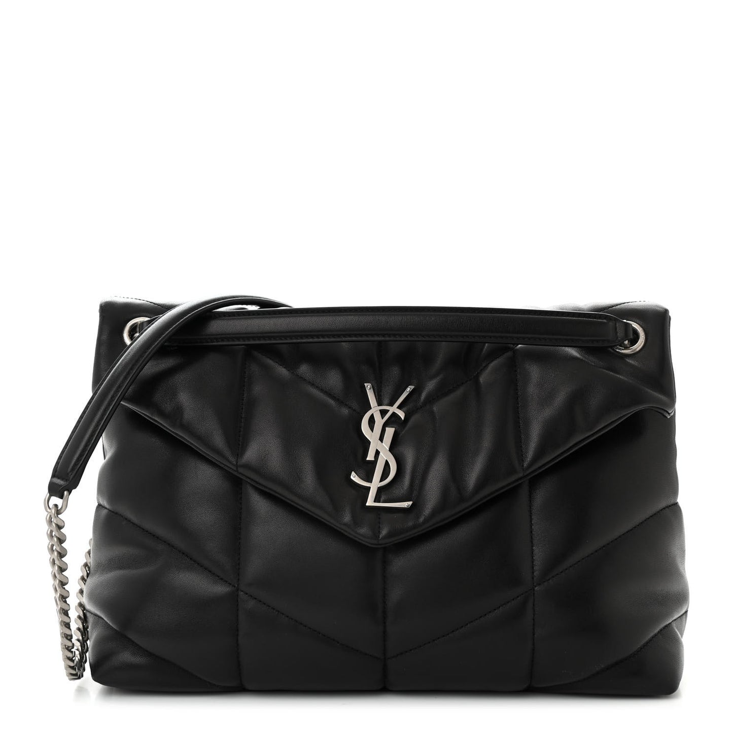 Lambskin Quilted Medium Loulou Puffer Monogram Chain Satchel Black