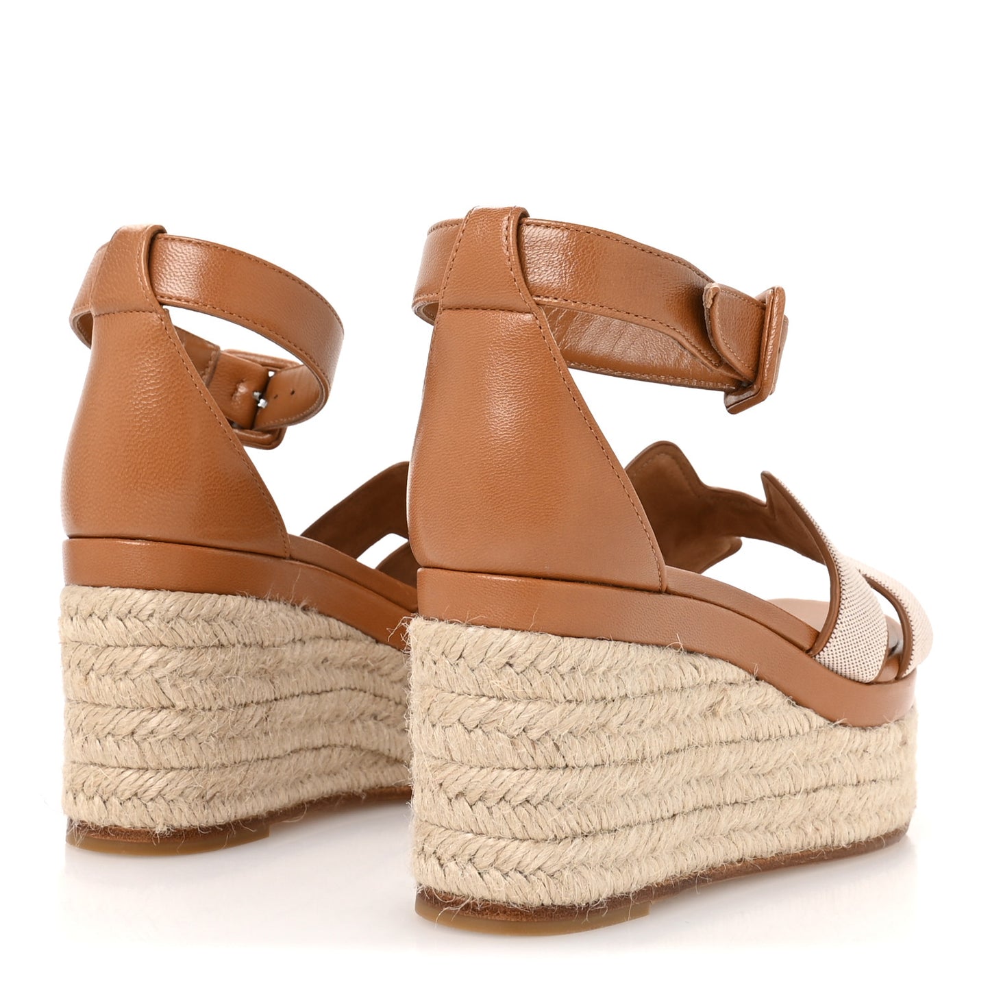 H Canvas Goatskin Elda Espadrille Wedge Sandals 36 Noisette Natural