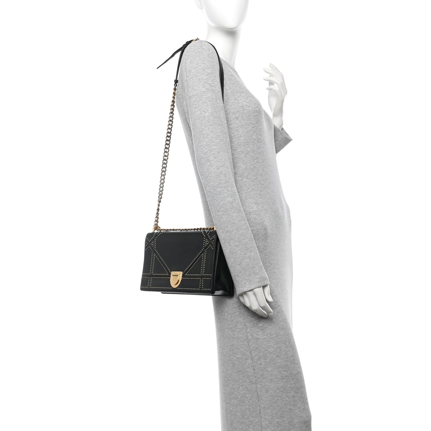 Lambskin Studded Medium Diorama Flap Bag Black
