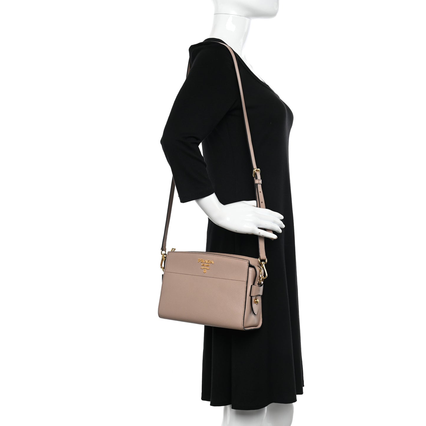 Saffiano City Calfskin Esplanade Crossbody Bag Cipria