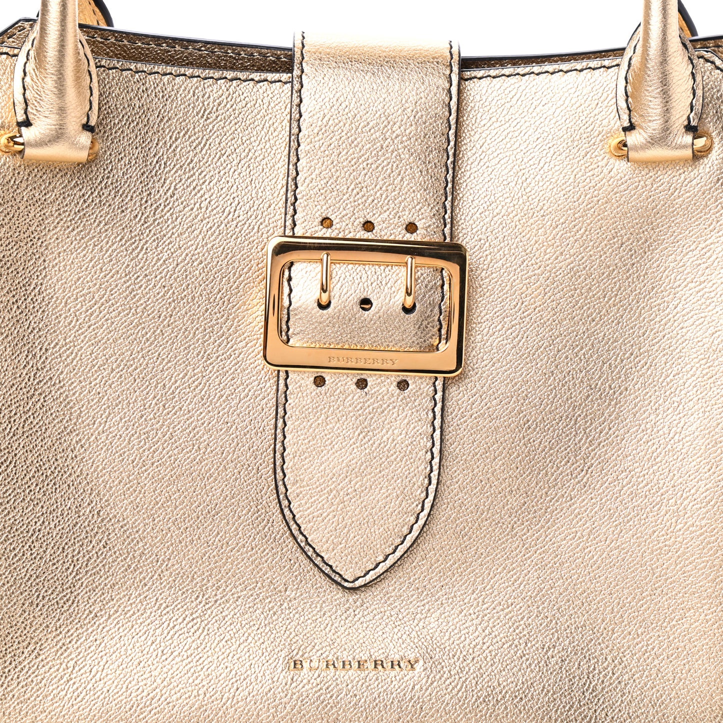Metallic Soft Grain Calfskin Medium Buckle Tote Gold