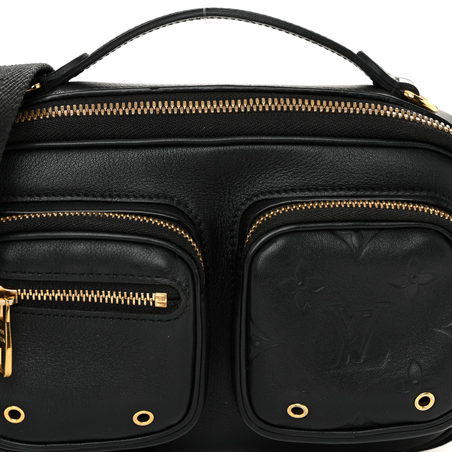 Calfskin Monogram Embossed Utility Crossbody Black