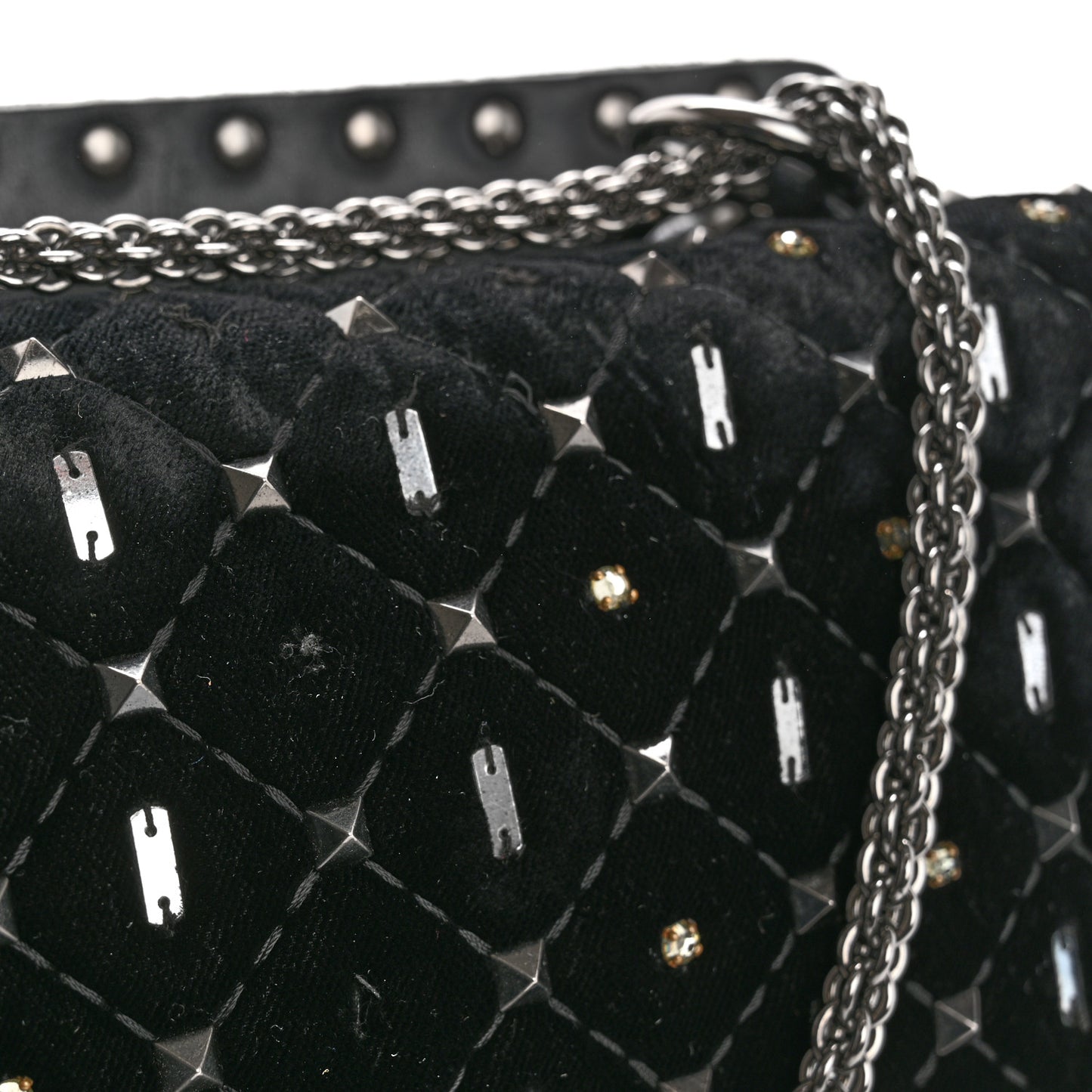 Velvet Small Rockstud Spike Embellished Shoulder Bag Black
