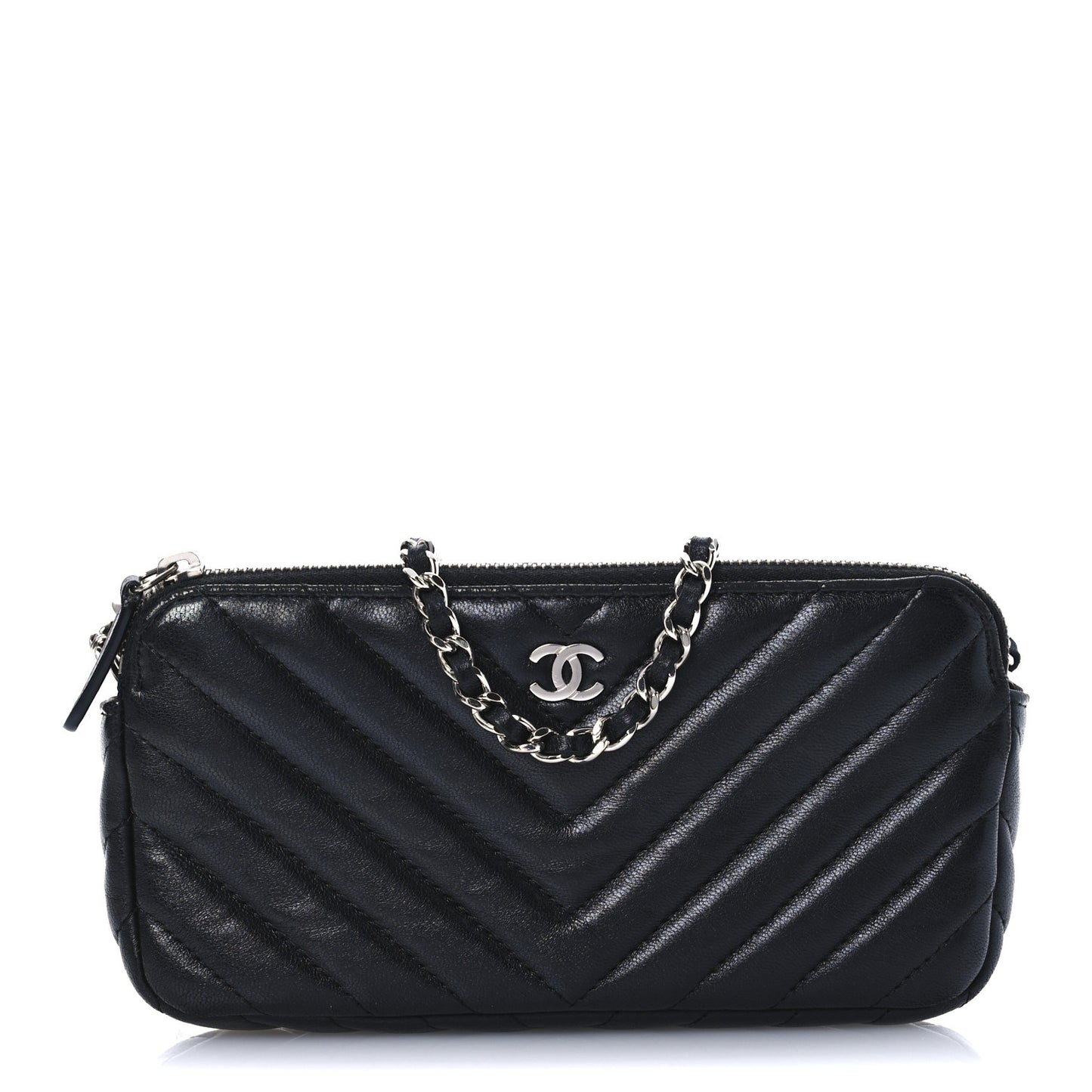 Lambskin Chevron Quilted Small Clutch With Chain Black