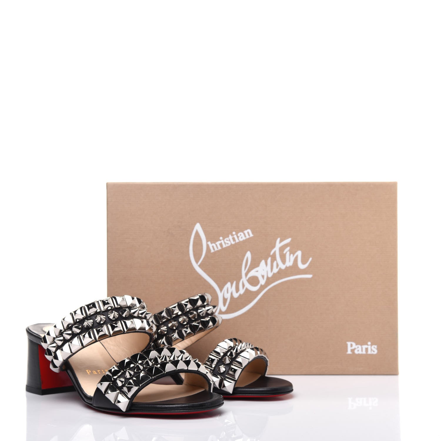 Christian Louboutin Calfskin Studded Tina Goes Mad 55 Slide Sandals 36.5 Black 9 of 9