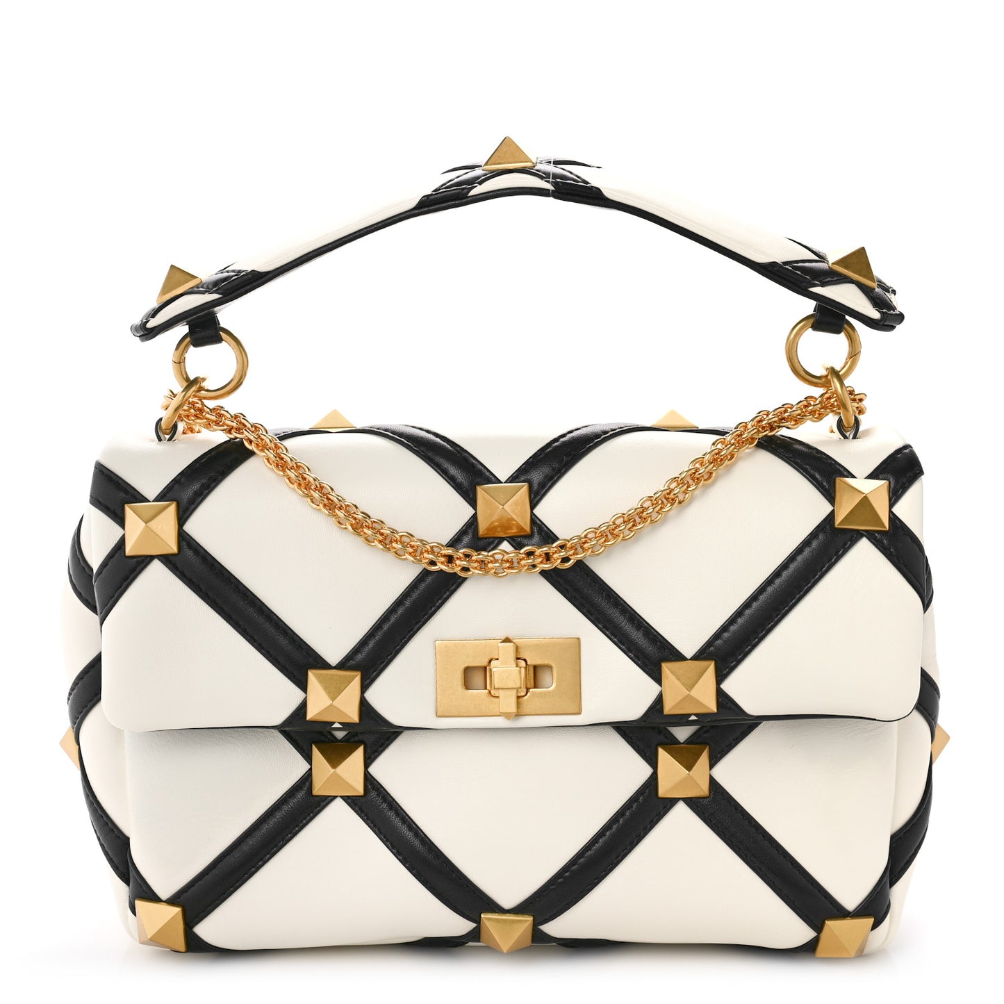 Nappa Large Roman Stud Shoulder Bag Ivory Black