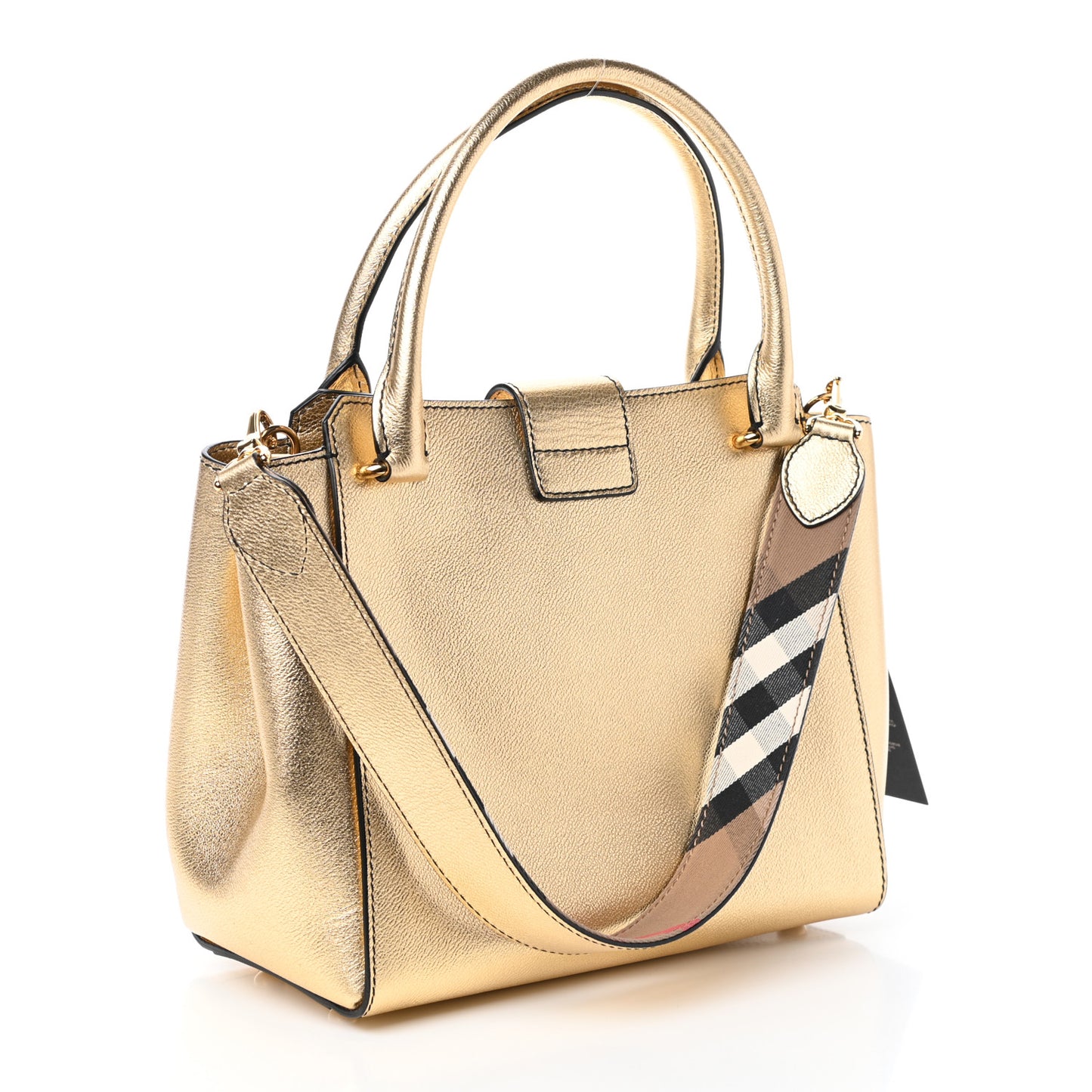 Metallic Soft Grain Calfskin Medium Buckle Tote Gold