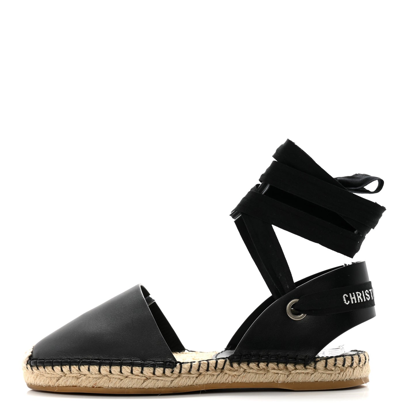 Calfskin Nicely-D Ankle Tie Espadrilles Flats 36 Black