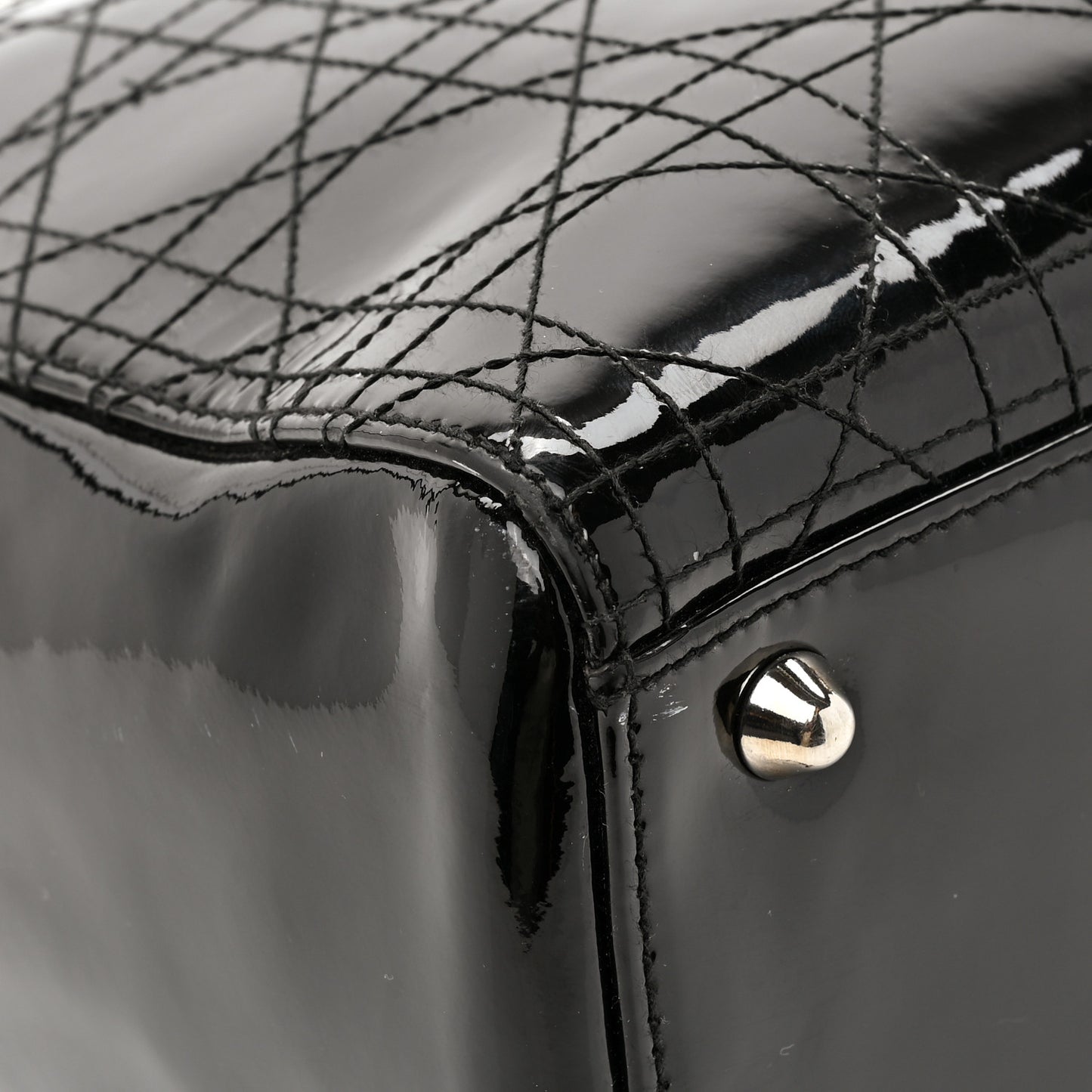 Patent Cannage Stitched Large Lady Dior Black