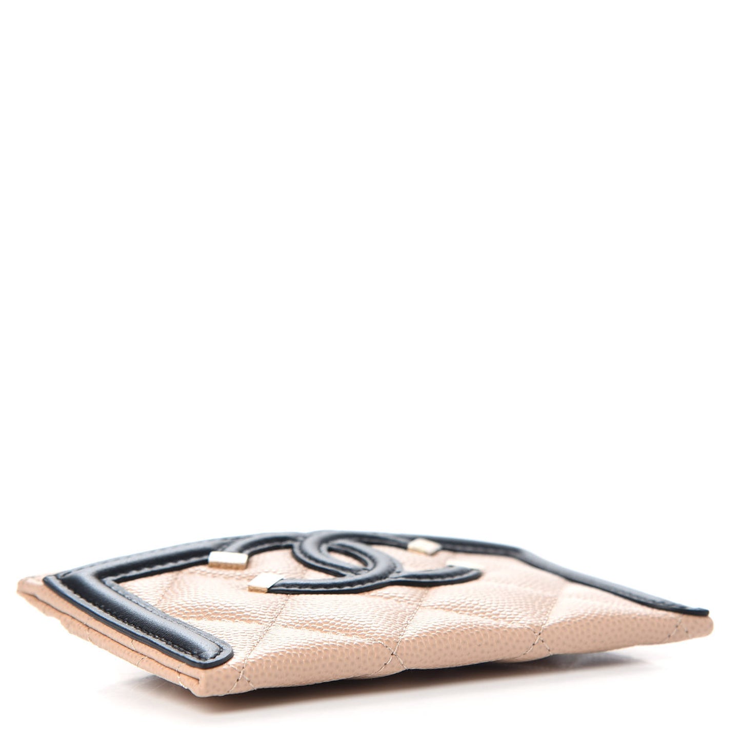 Caviar Quilted Filigree Card Holder Beige Black