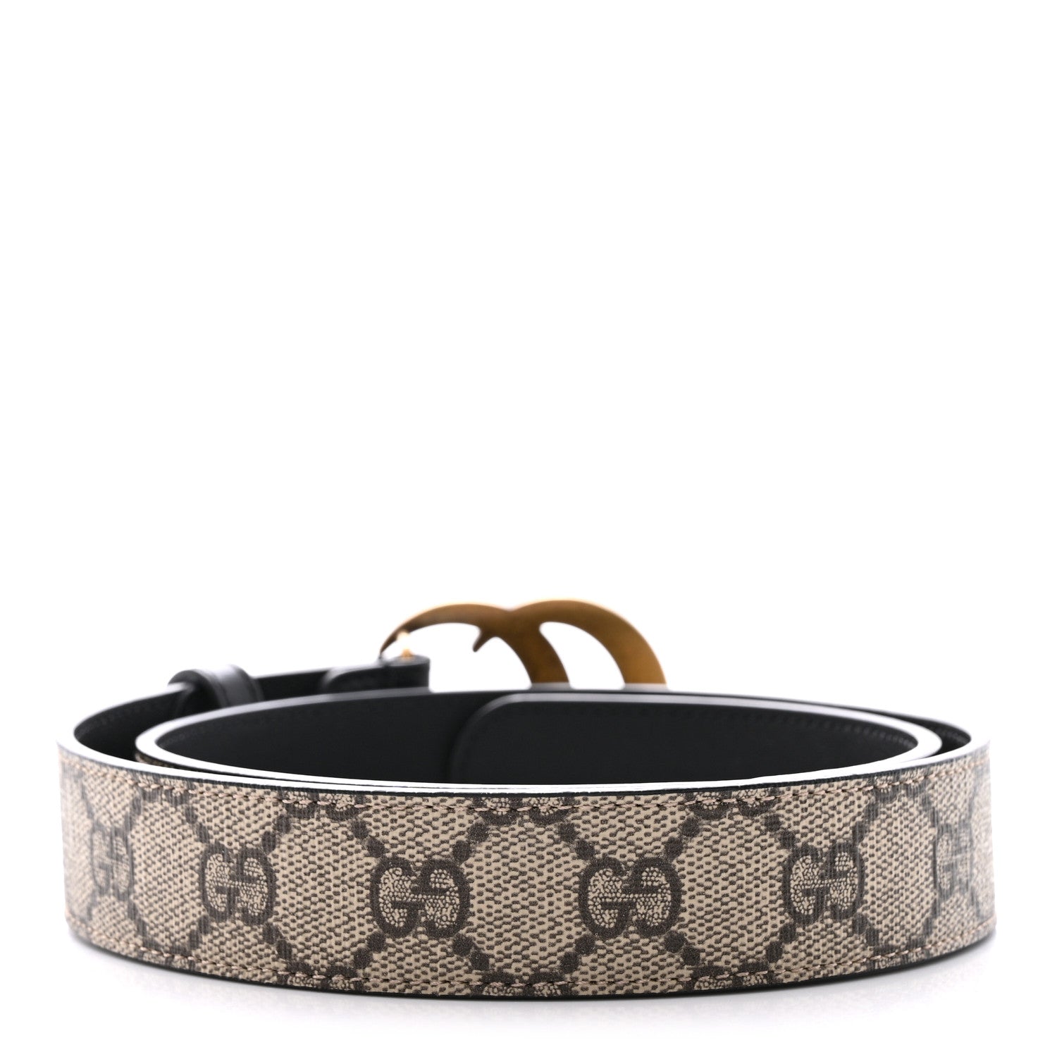 Gucci GG Supreme Monogram Matte Plutone Calfskin Double G 30mm Belt 75 30 Beige Ebony Black 2 of 7