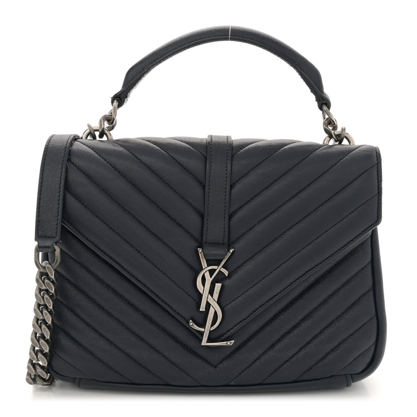 Sheepskin Matelasse Chevron Monogram Medium College Bag Deep Marine