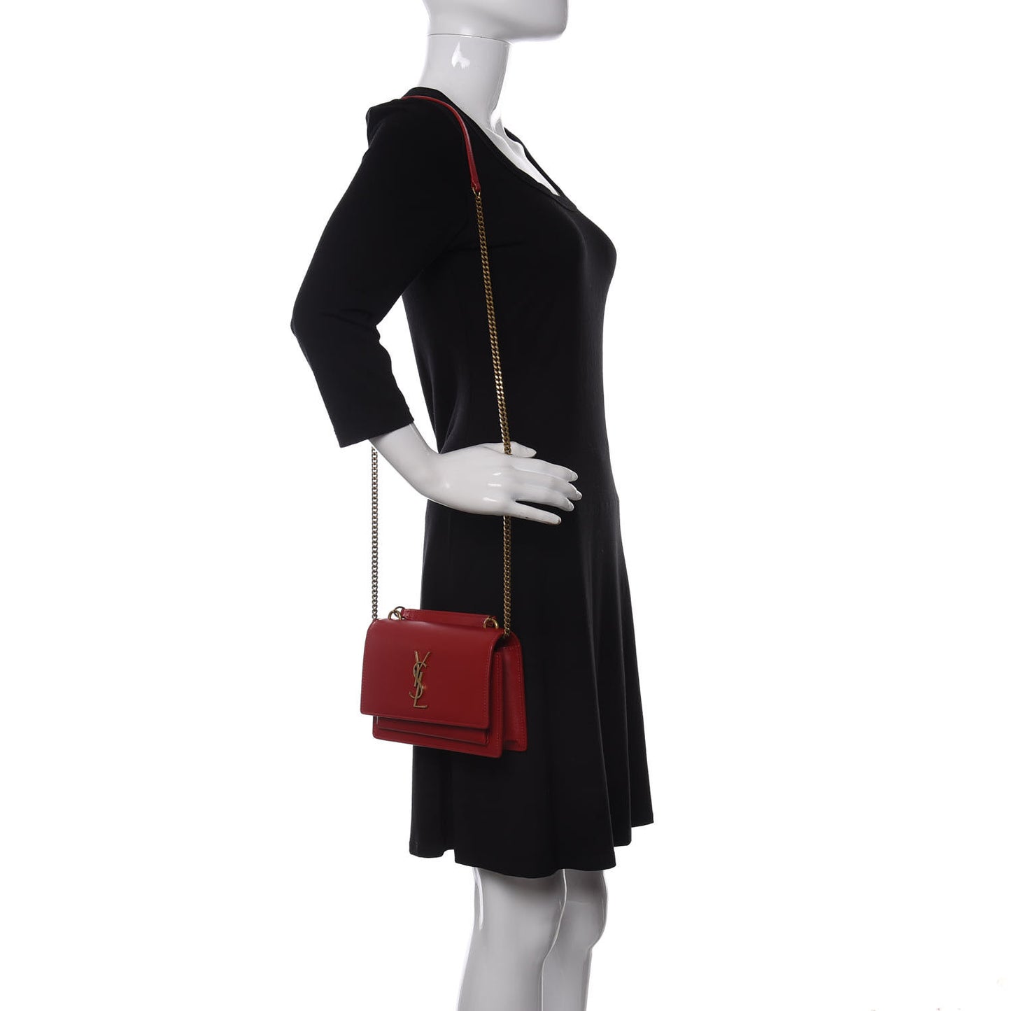 Calfskin Monogram Sunset Chain Wallet Rosso
