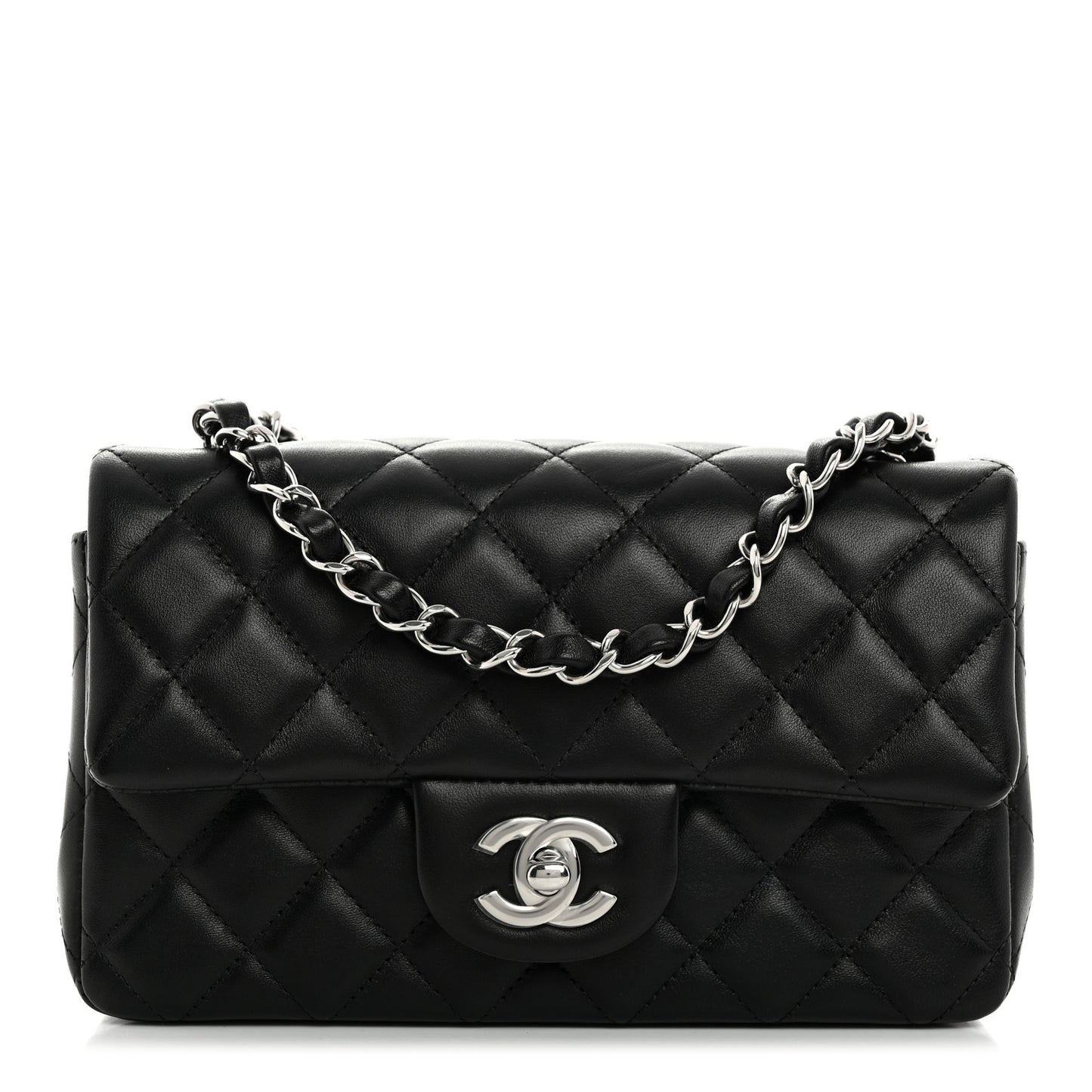 Lambskin Quilted Mini Rectangular Flap Black