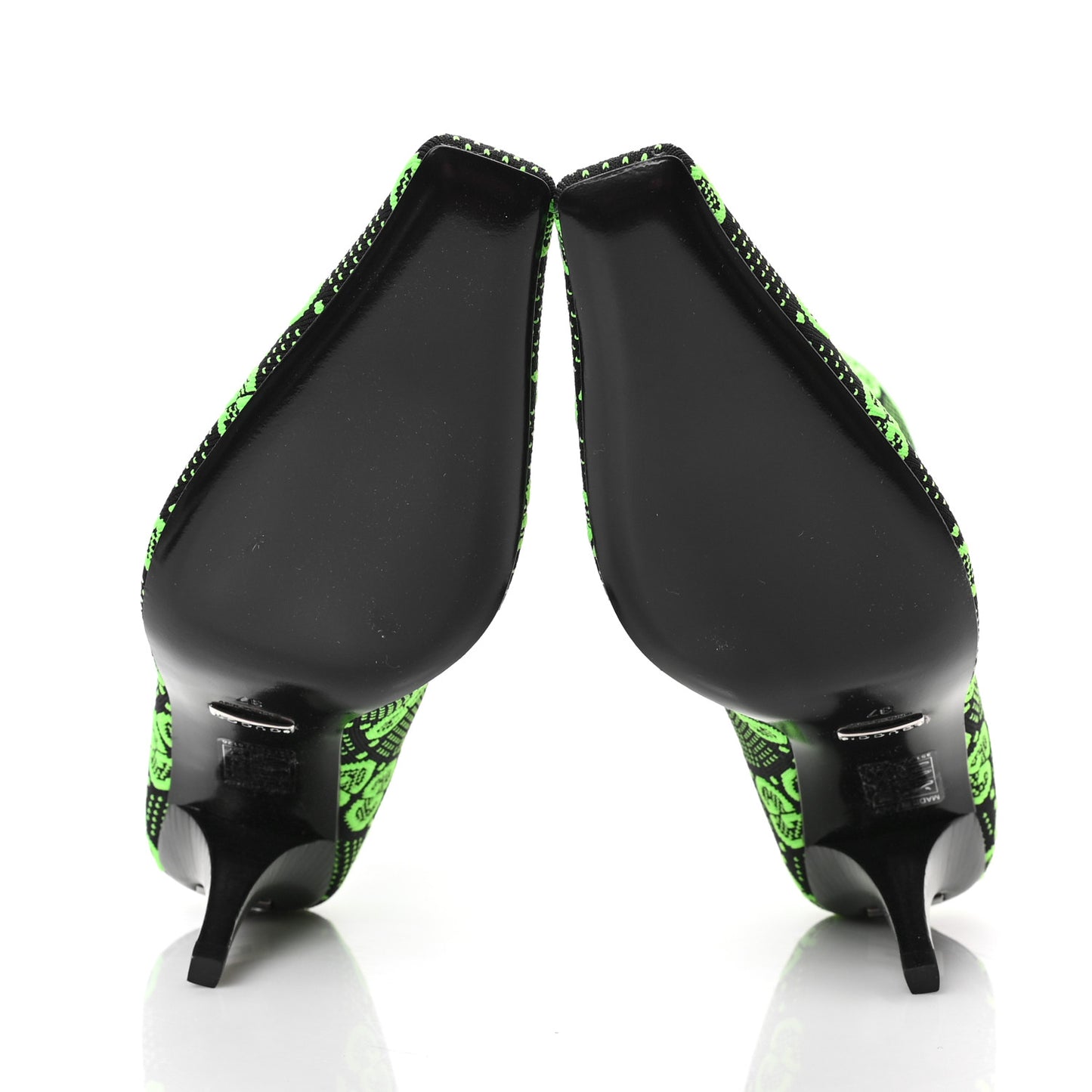 Technical Jersey Knit GG Monogram Square G 75mm Ankle Boots 37 Black Neon Green