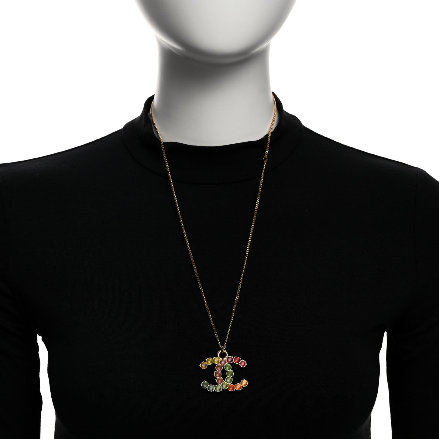 Crystal CC Pendant Necklace Gold Multicolor