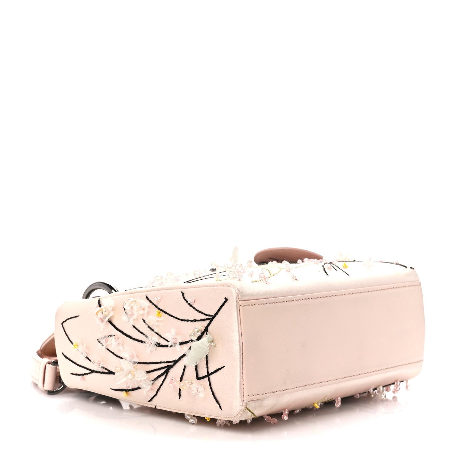 Satin Beaded Floral Embroidered Mini Lady Dior Pink