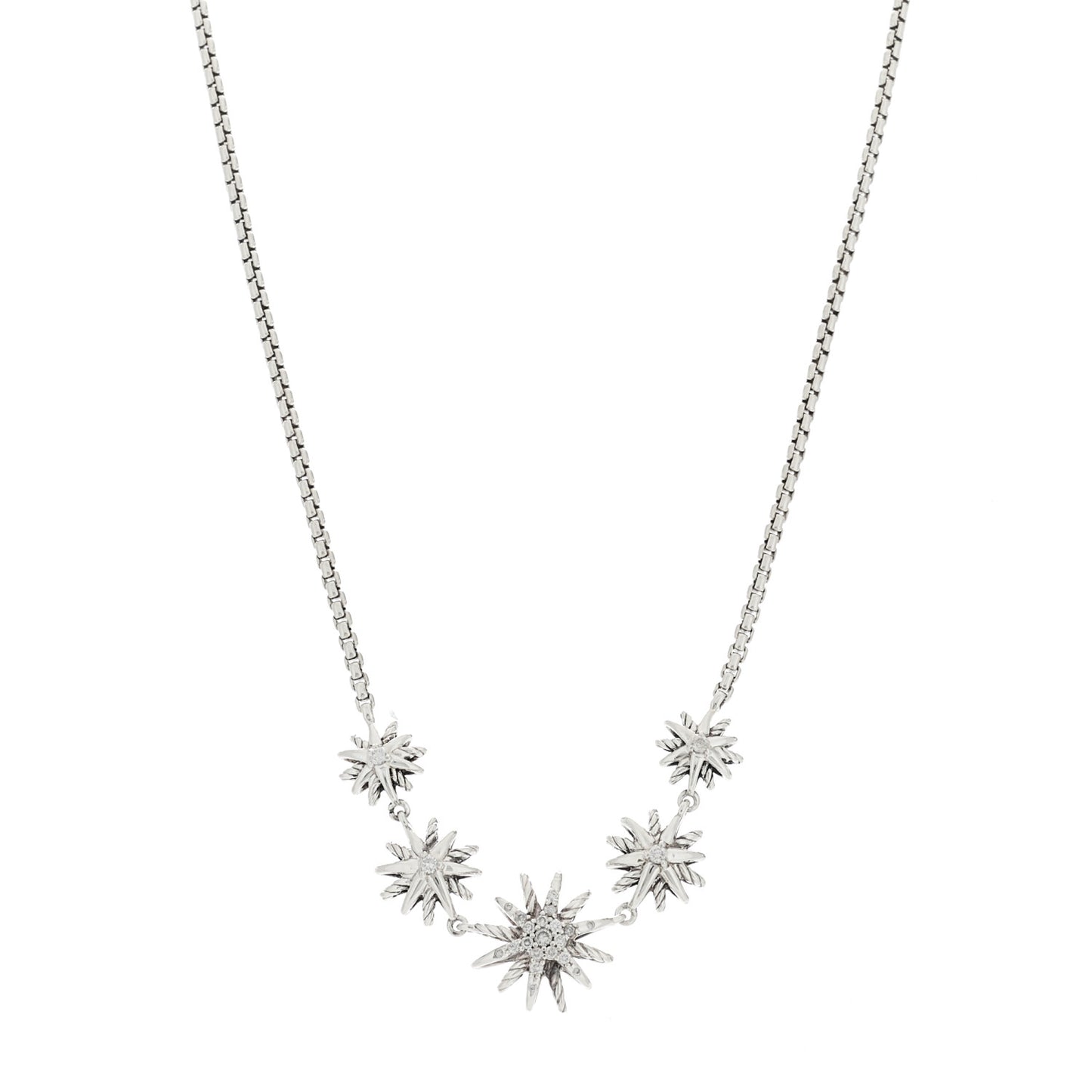 Sterling Silver Diamond Starburst 5 Station Necklace