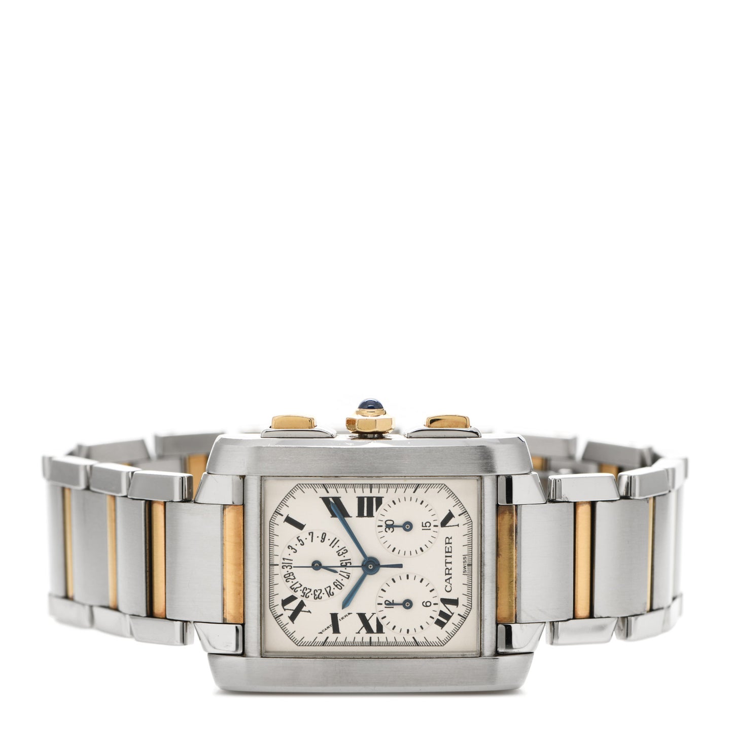 Stainless Steel 18K Yellow Gold 28mm Tank Francaise Chrono Reflex Quartz Watch