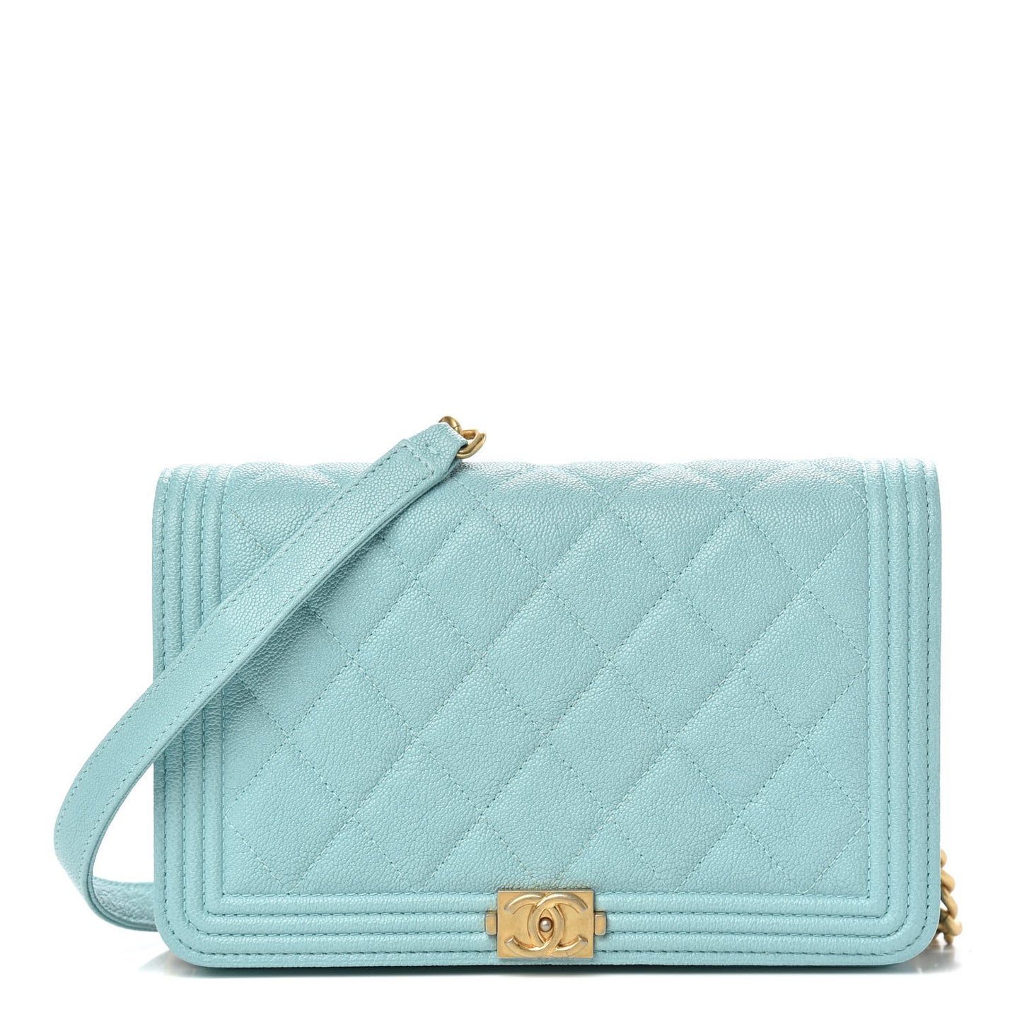 Caviar Quilted Boy Wallet On Chain WOC Light Blue