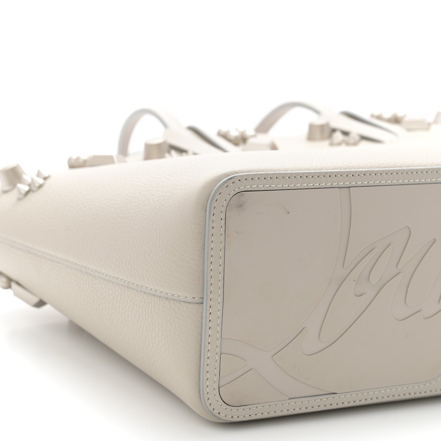 Calfskin Spikes Small East West Cabata Tote Light Grey