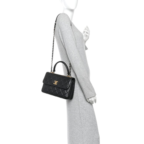 Lambskin Quilted Small Trendy CC Dual Handle Flap Bag Black
