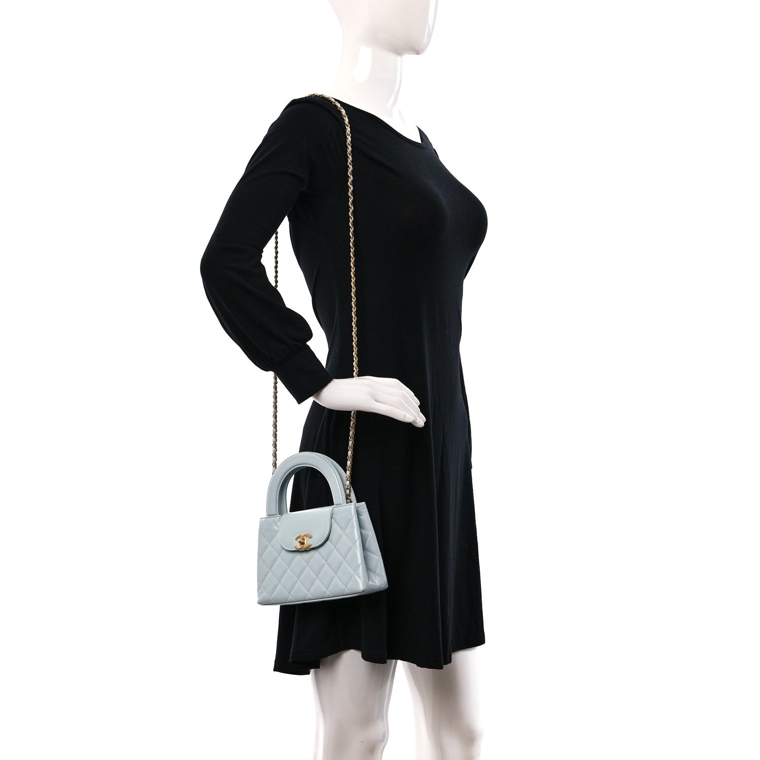 Chanel Shiny Aged Calfskin Quilted Nano Kelly Shopper Light Blue 2 of 11